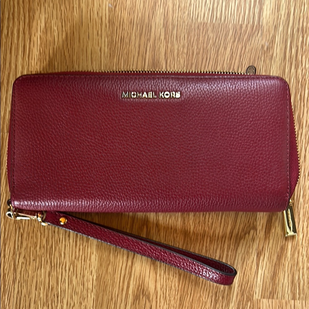 Michael Kors Red Leather Wristlet with Gold Accents